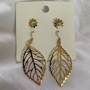 Sunflower and Gold Leaf Earring Set
